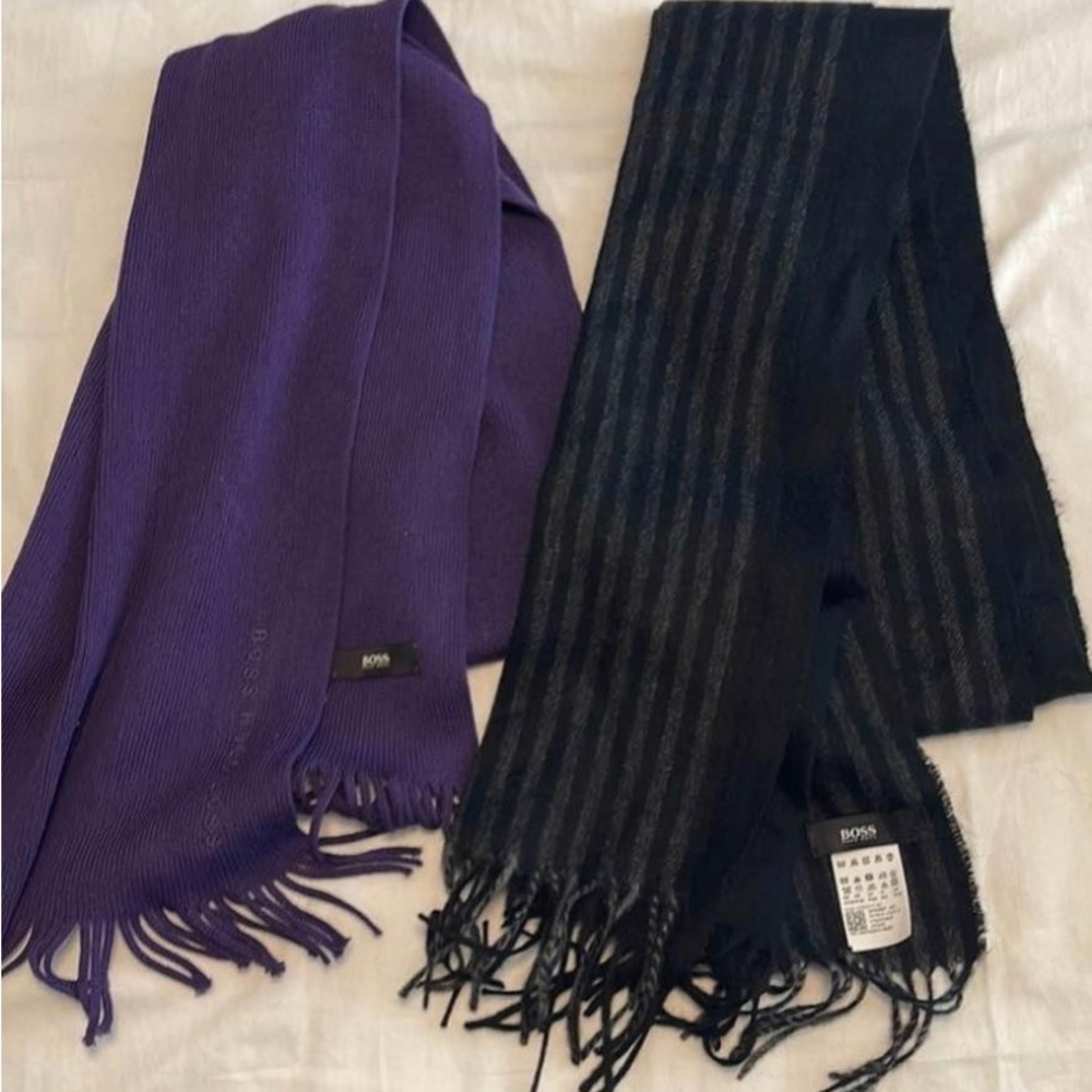 Men’s Black and Grey Hugo Boss Scarf